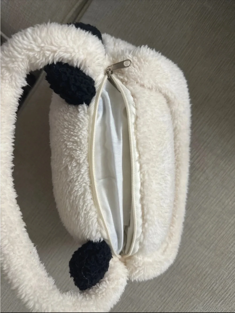 Plush Panda Kids Handbag - White & Black Faux Fur